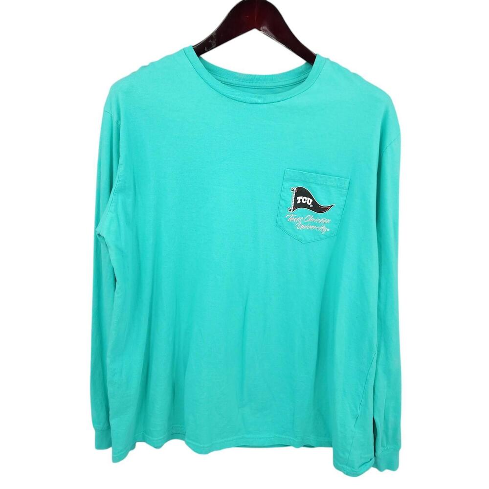 TCU‎ Texas Christian Horned Frogs Champion T Shirt Mens XL Teal Blue Long Sleeve